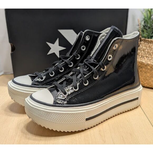 Converse CTAS Lift Double Stack Platform Patent Leather High Top Sneakers NIB - Picture 4 of 14